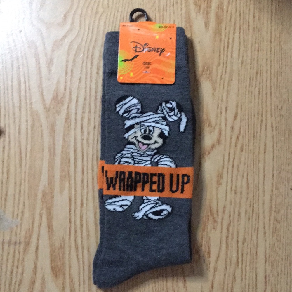 New Unisex Disney Gray Mummy Mickey Wrapped Up Crew Socks Gray Shoe size 6.5-12
